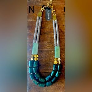 Double stranded green and grey stone necklace